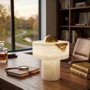Minimalist Alabaster Brass Pillar Table Lamp