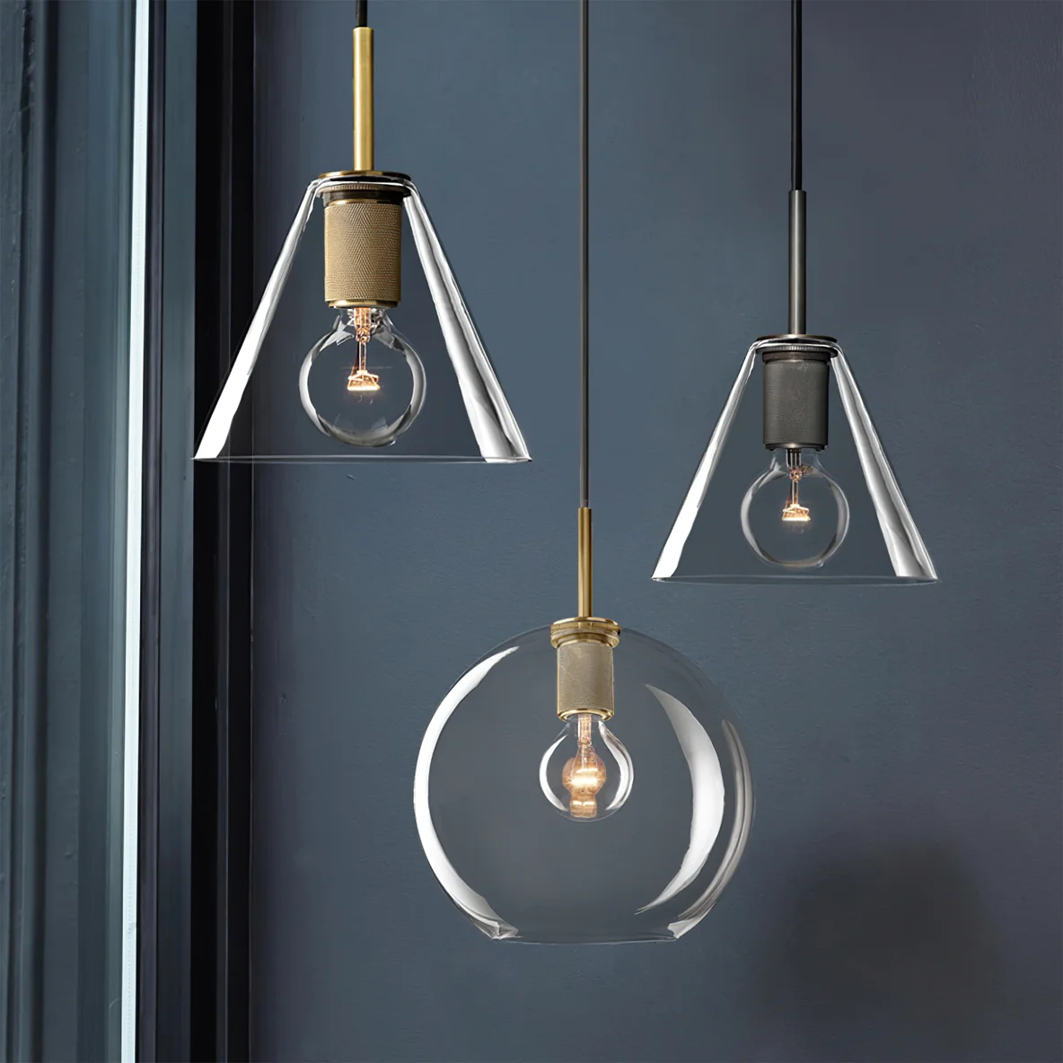 Brass & Clear Glass Pendant Light