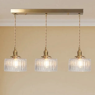 Vintage Cylinder Ribbed Glass Pendant Light