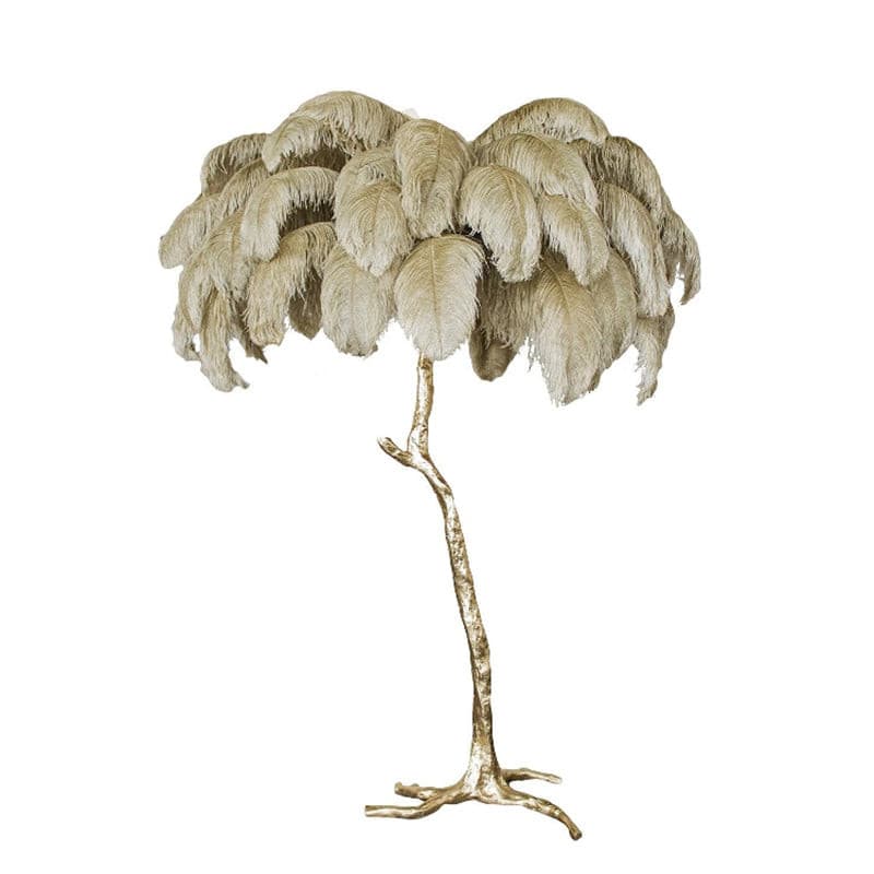 Ostrich Feather Brass Floor Lamp