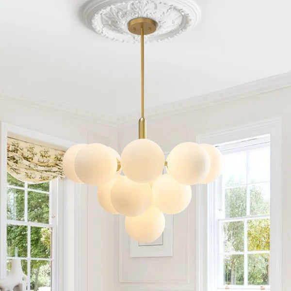 Opal Glass Bubble Cluster Grape Brass Chandelier for Dining Room