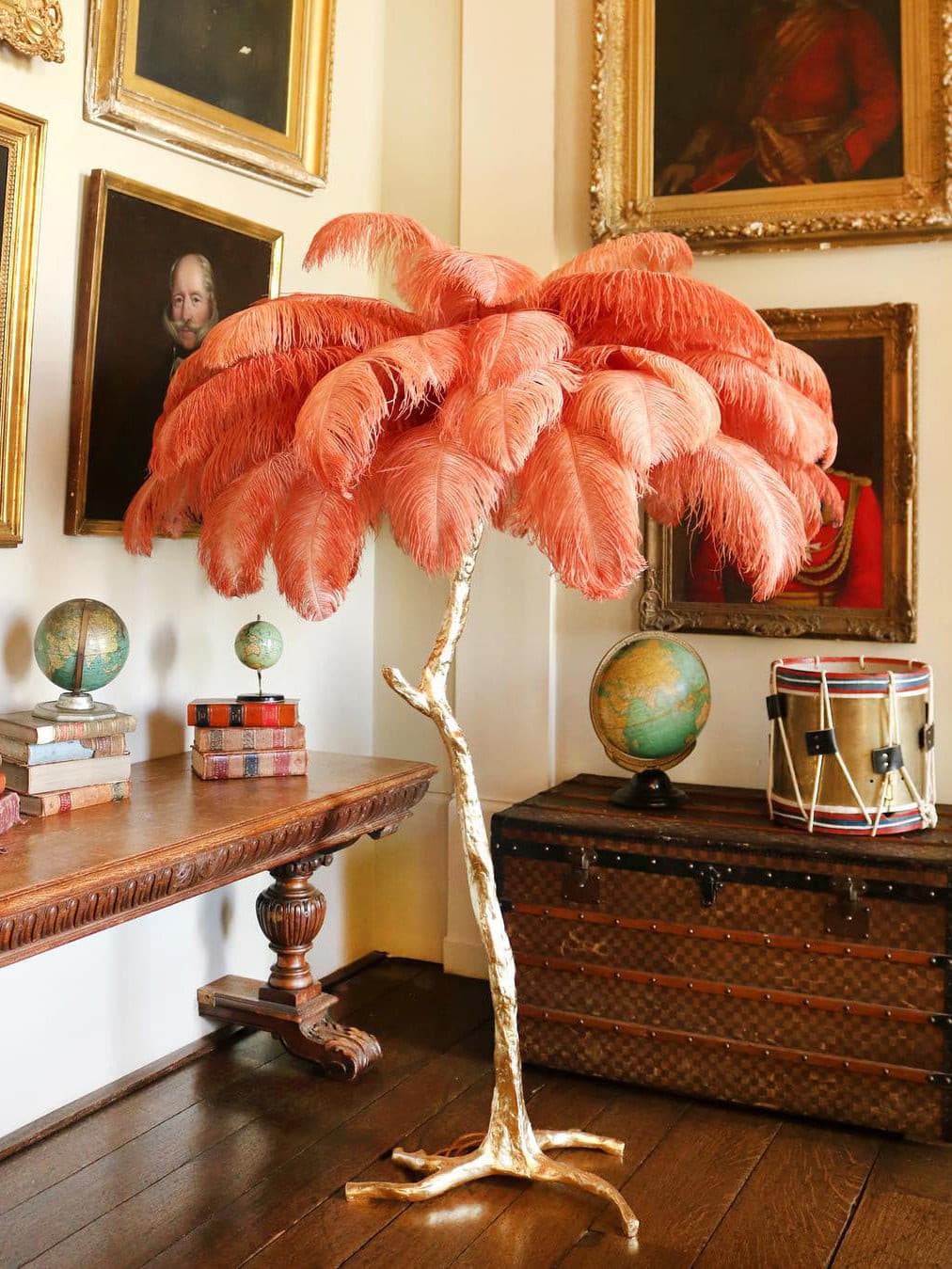 Ostrich Feather Brass Floor Lamp