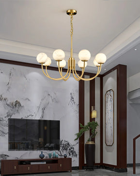 Brass Alabaster Round Chandelier