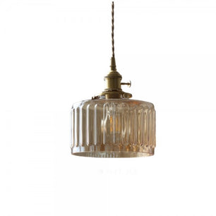 Vintage Cylinder Ribbed Glass Pendant Light