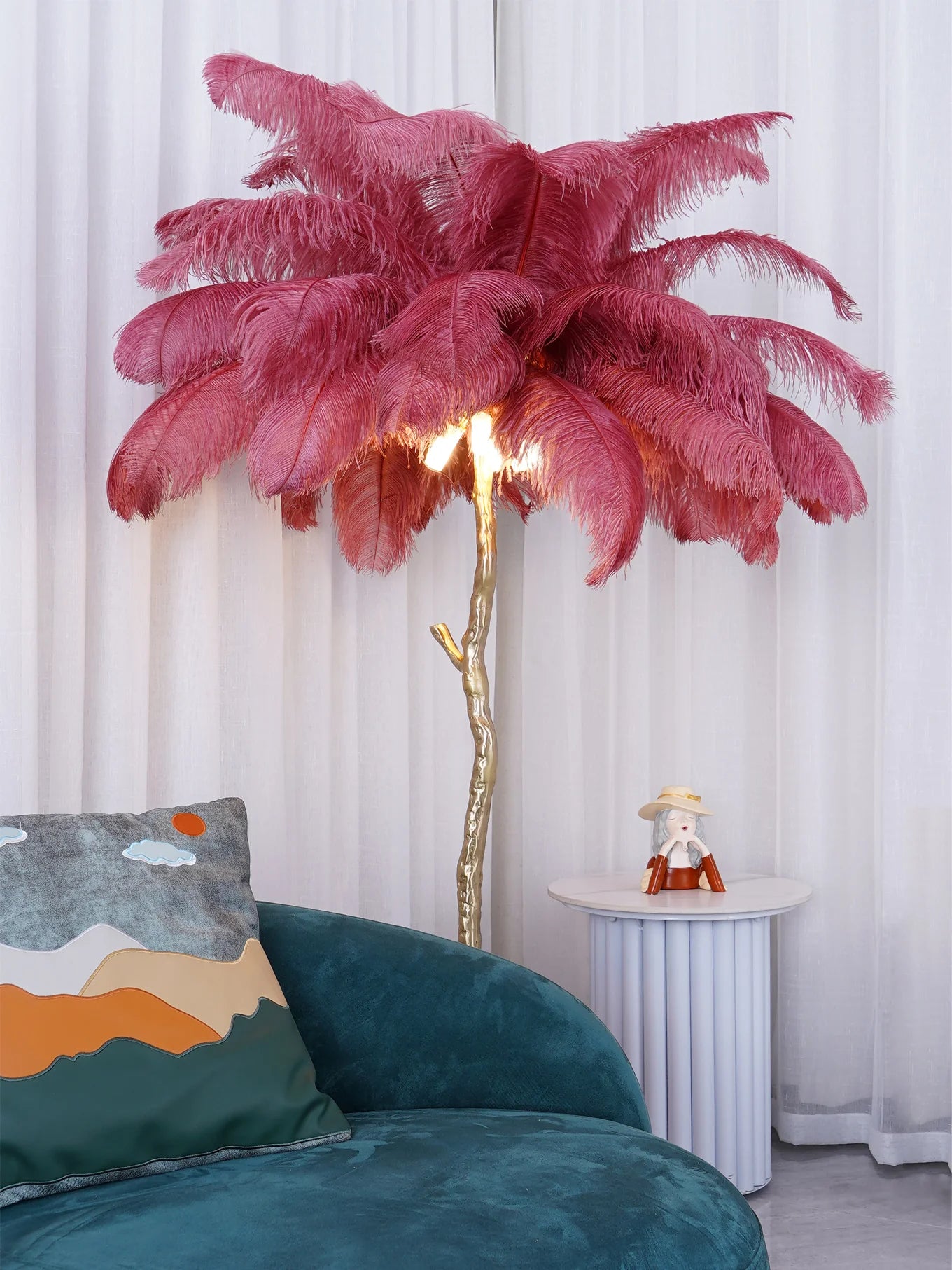 Ostrich Feather Brass Floor Lamp