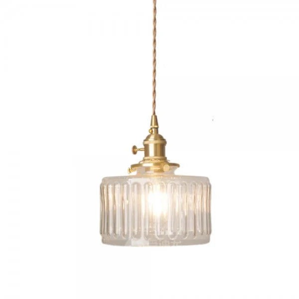 Vintage Cylinder Ribbed Glass Pendant Light