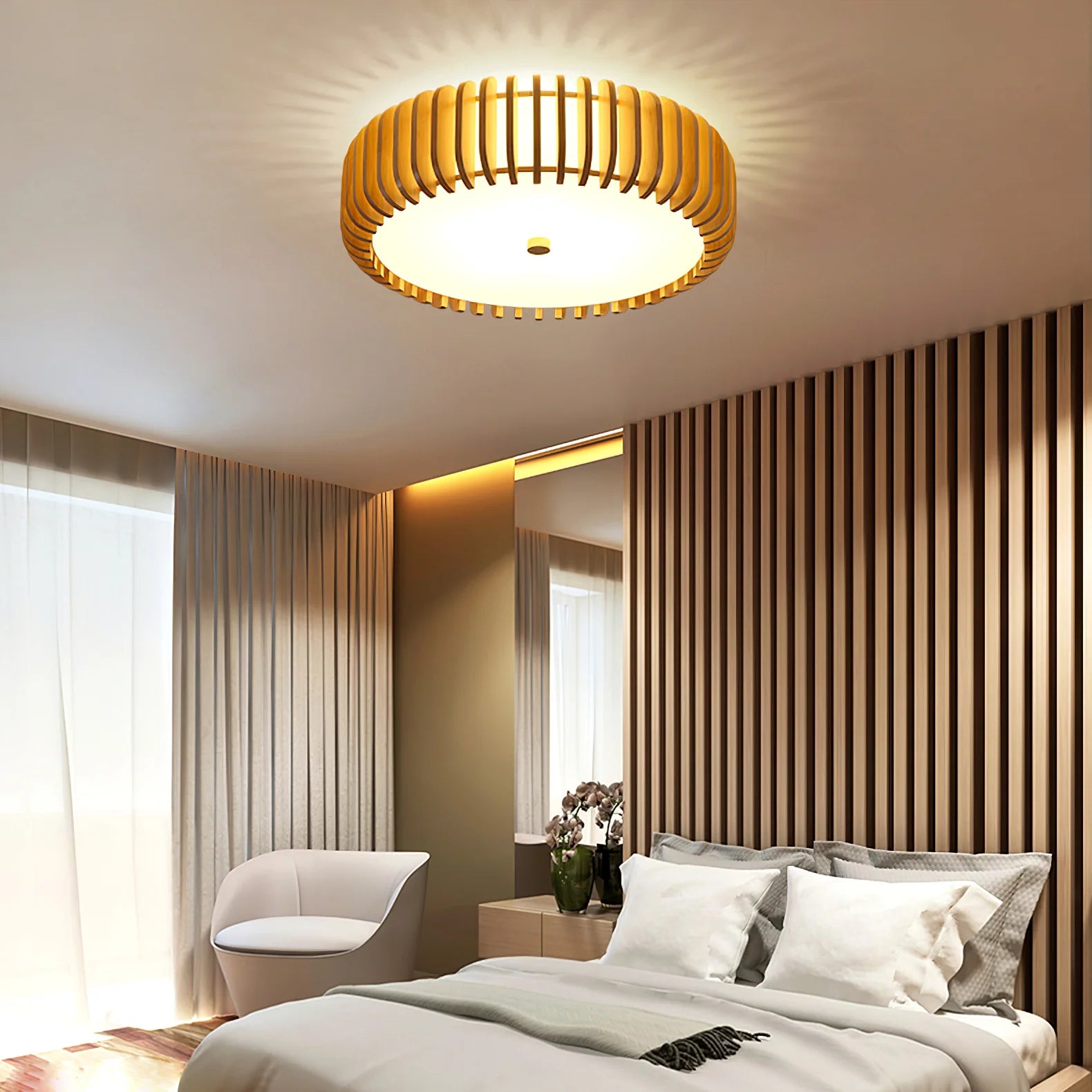 Wooden Drum Ceiling Lamp