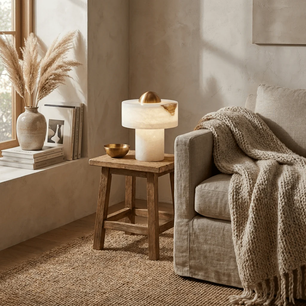 Minimalist Alabaster Brass Pillar Table Lamp
