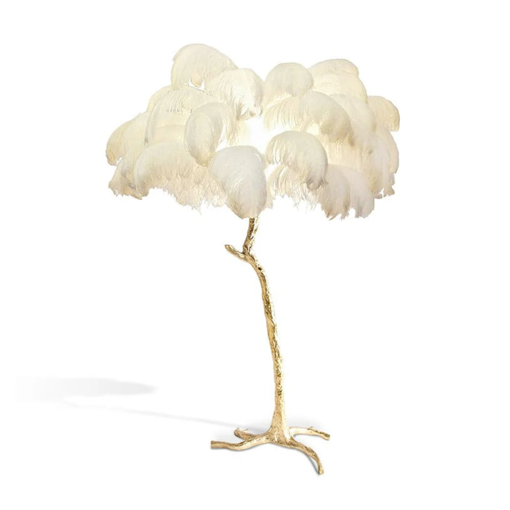 Ostrich Feather Brass Floor Lamp