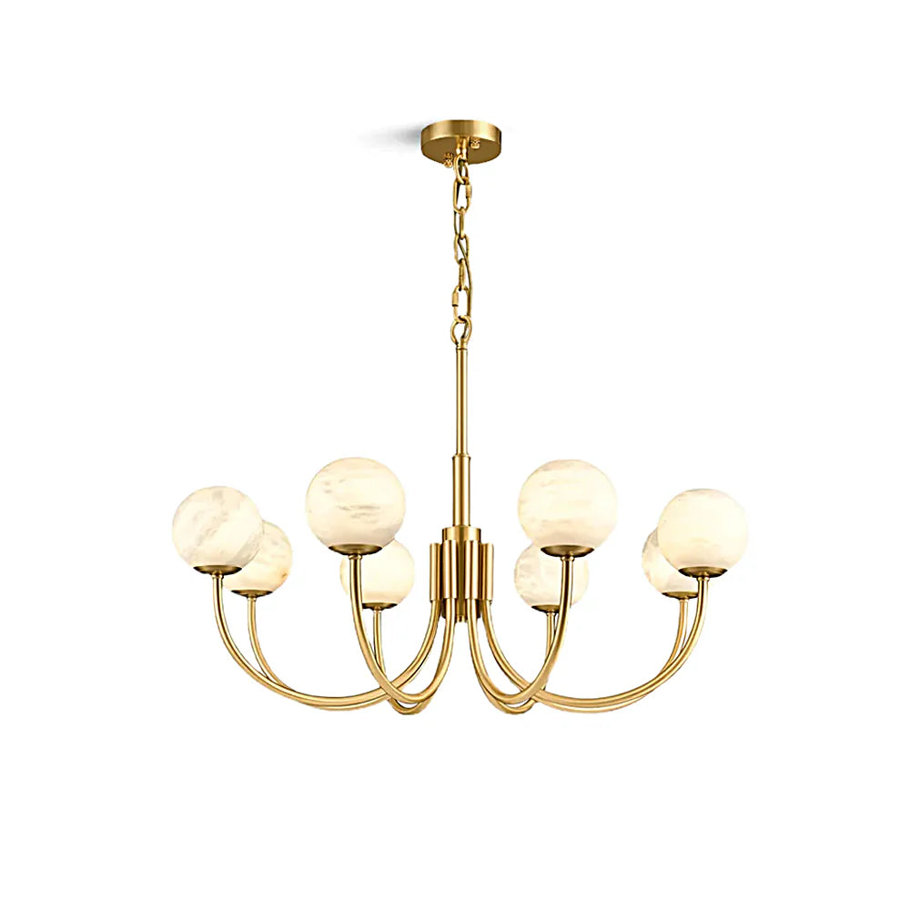 Brass Alabaster Round Chandelier