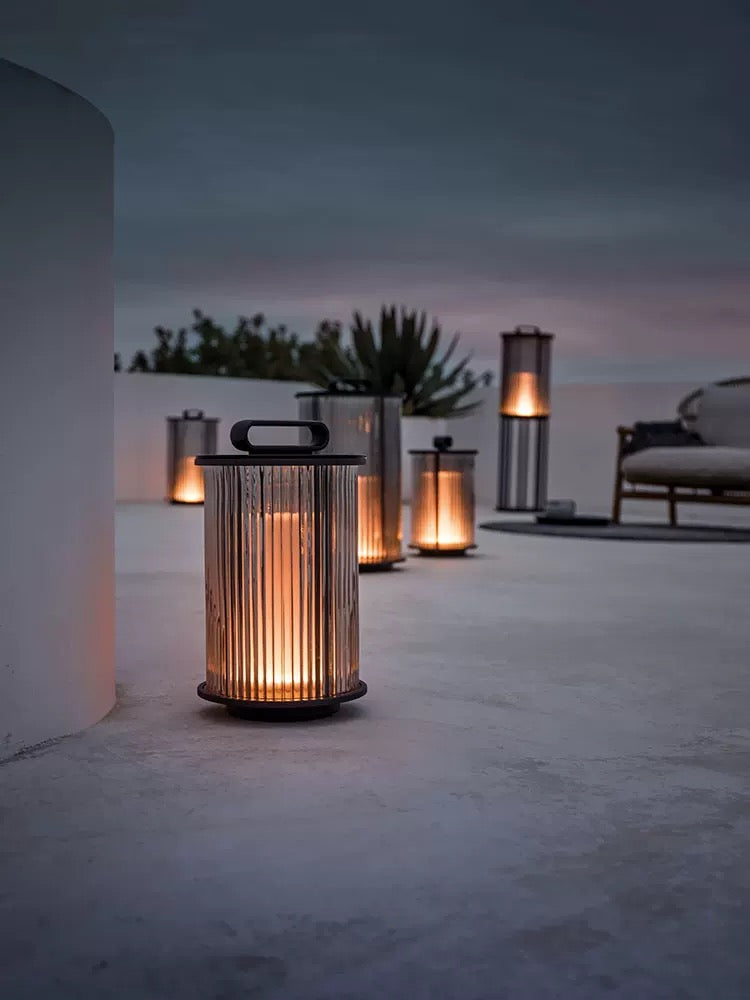 Line Glass Lantern Solar Floor Lamp