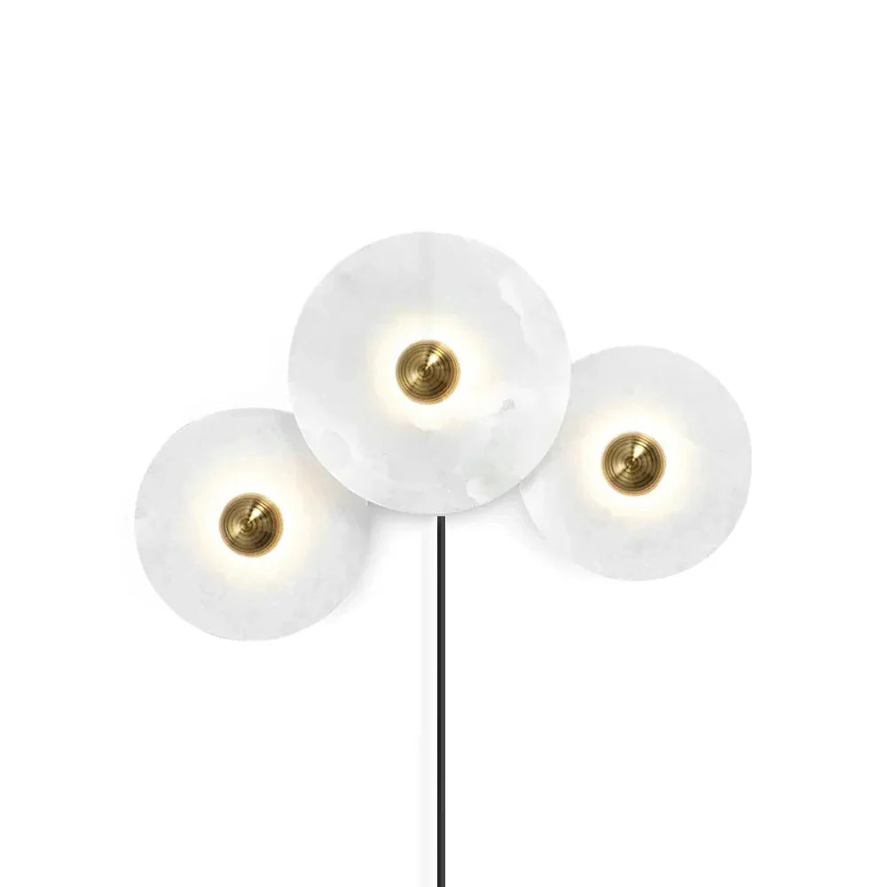 Round Alabaster Combination Plug In Wall Lamp