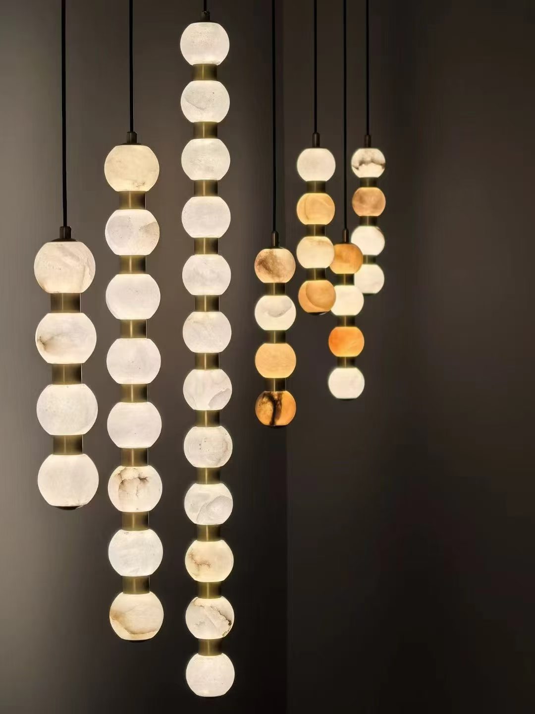 Solstice Alabaster Pendant Light – Organic Modern Brass & Alabaster Ball Cluster for Kitchen Island & Dining, Brass