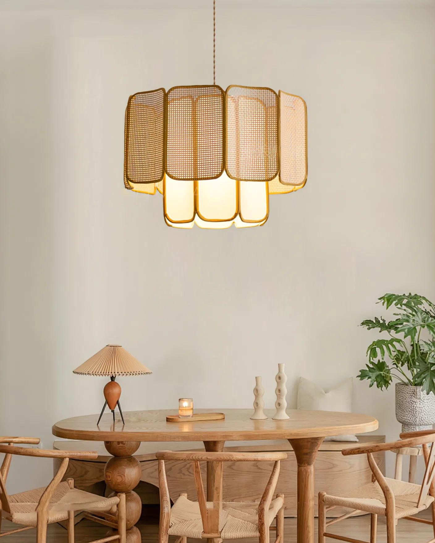 Rattan & Fabric Tiered Pendant Light
