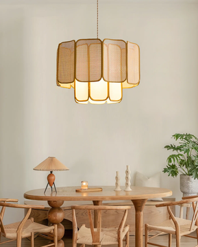 Rattan & Fabric Tiered Pendant Light