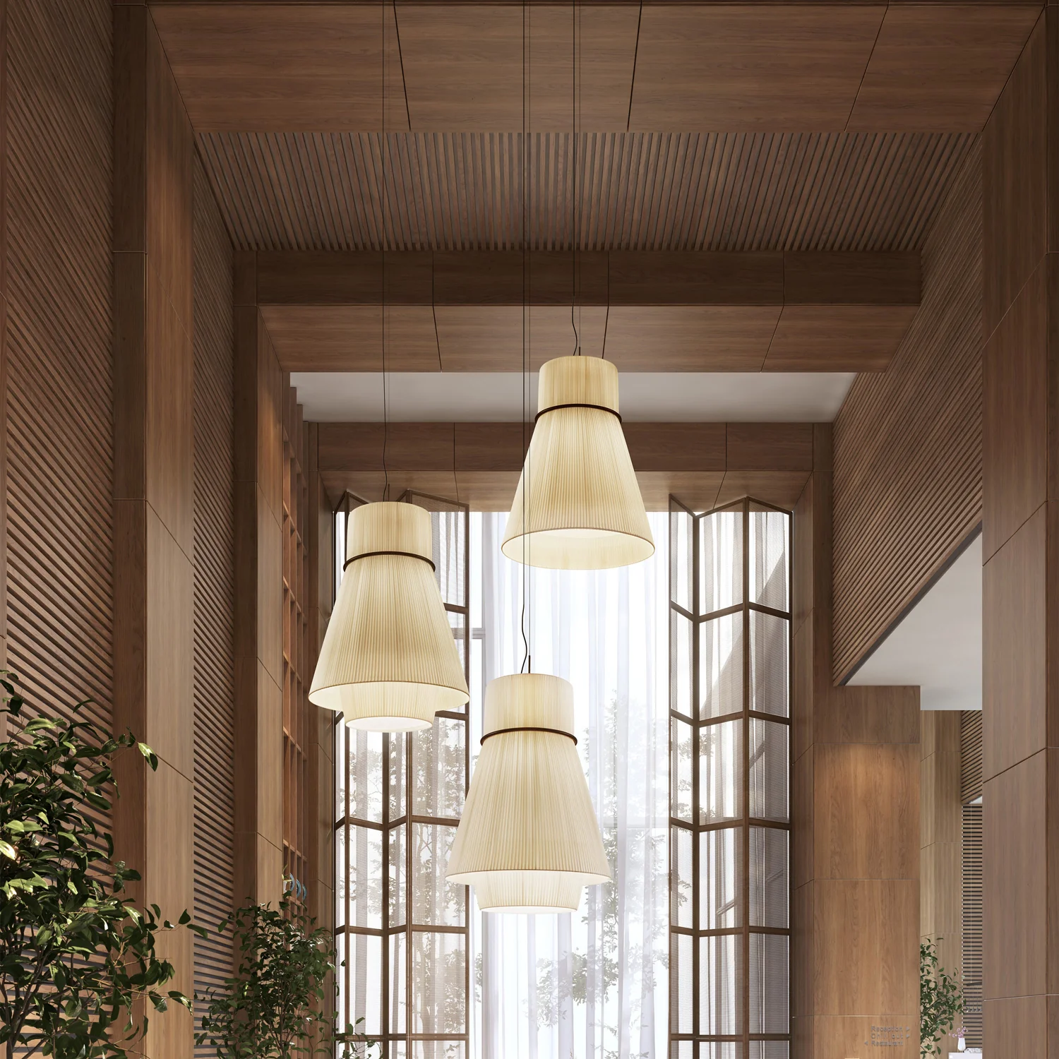 Pleated Linen Hourglass Pendant Light