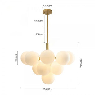 Opal Glass Bubble Cluster Grape Brass Chandelier for Dining Room