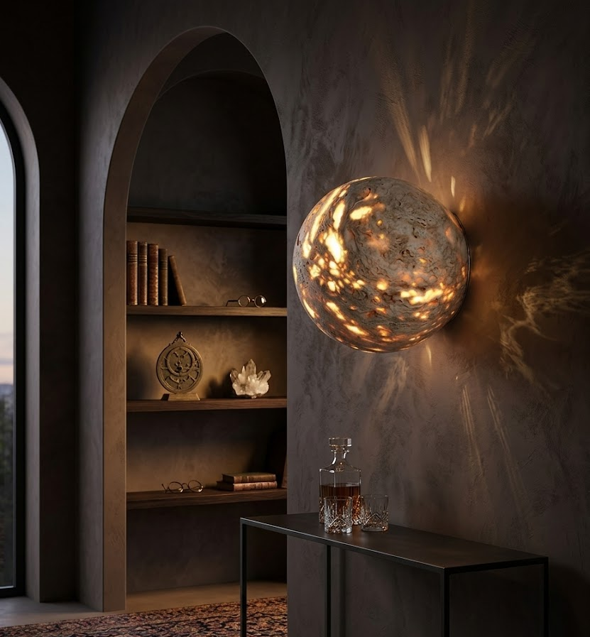 Aura Yellow Travertine Orb Sconce