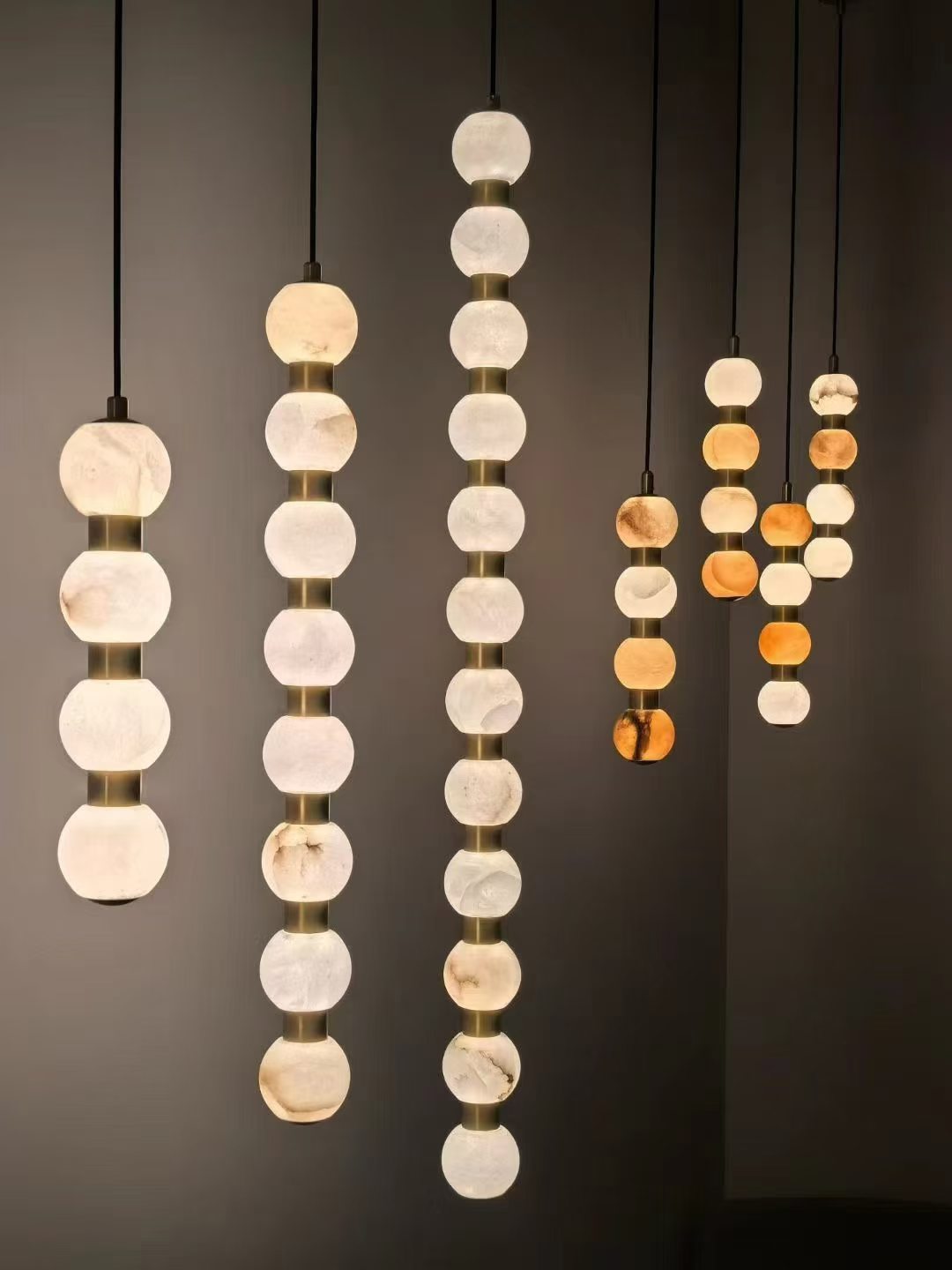 Solstice Alabaster Pendant Light – Organic Modern Brass & Alabaster Ball Cluster for Kitchen Island & Dining, Brass