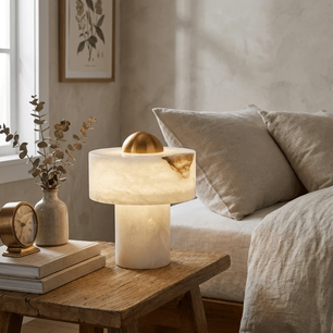 Minimalist Alabaster Brass Pillar Table Lamp