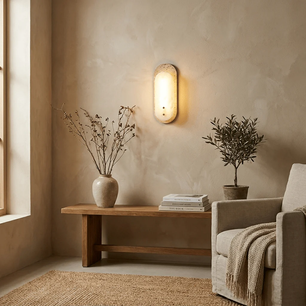 Natural Travertine & Alabaster Capsule Sconce