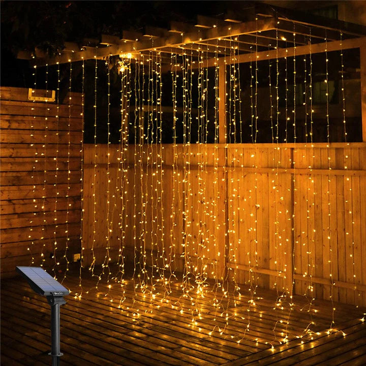 Solar-Powered LED Icicle Curtain Lights