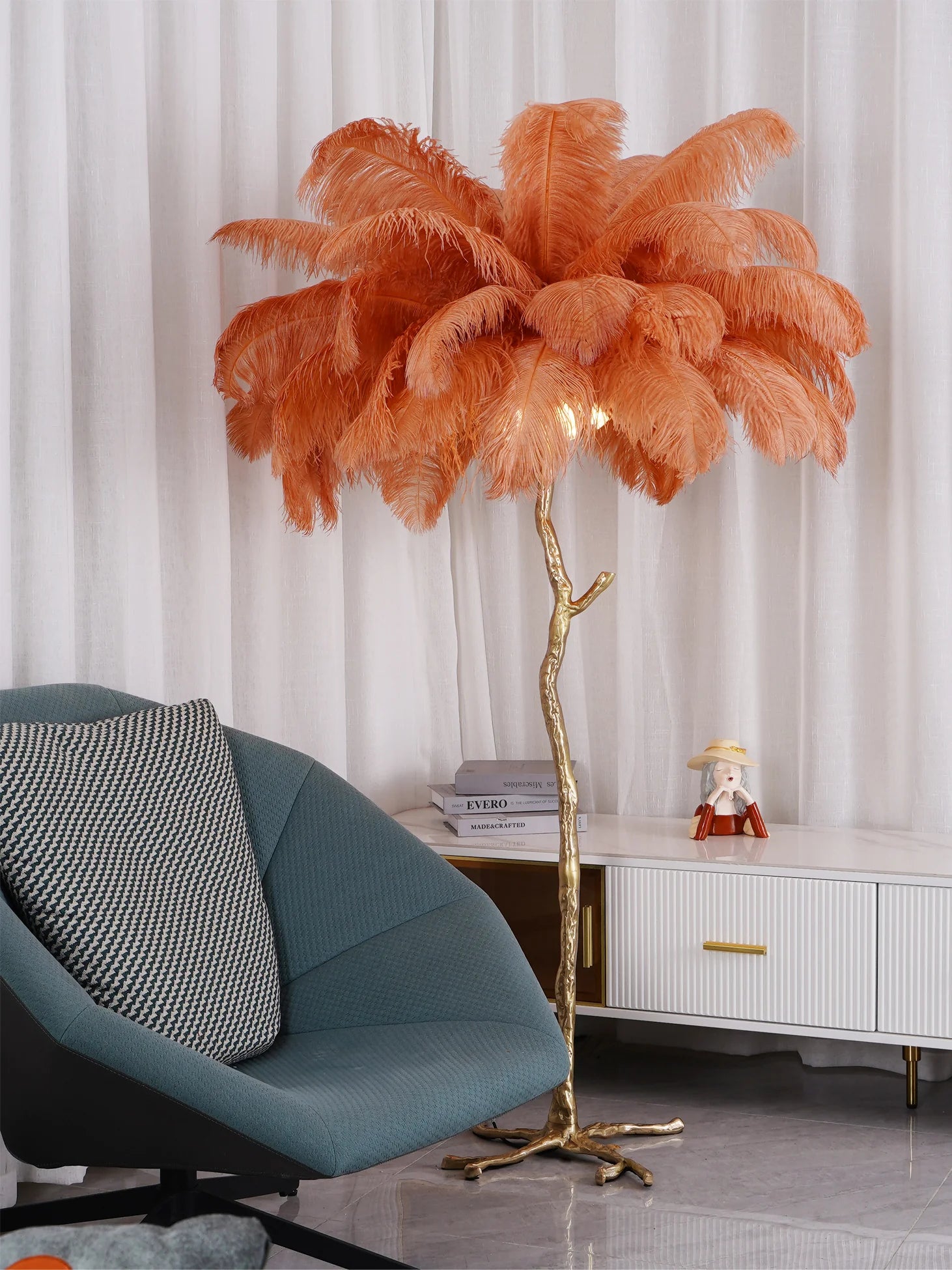 Ostrich Feather Brass Floor Lamp