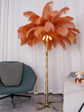 Ostrich Feather Brass Floor Lamp