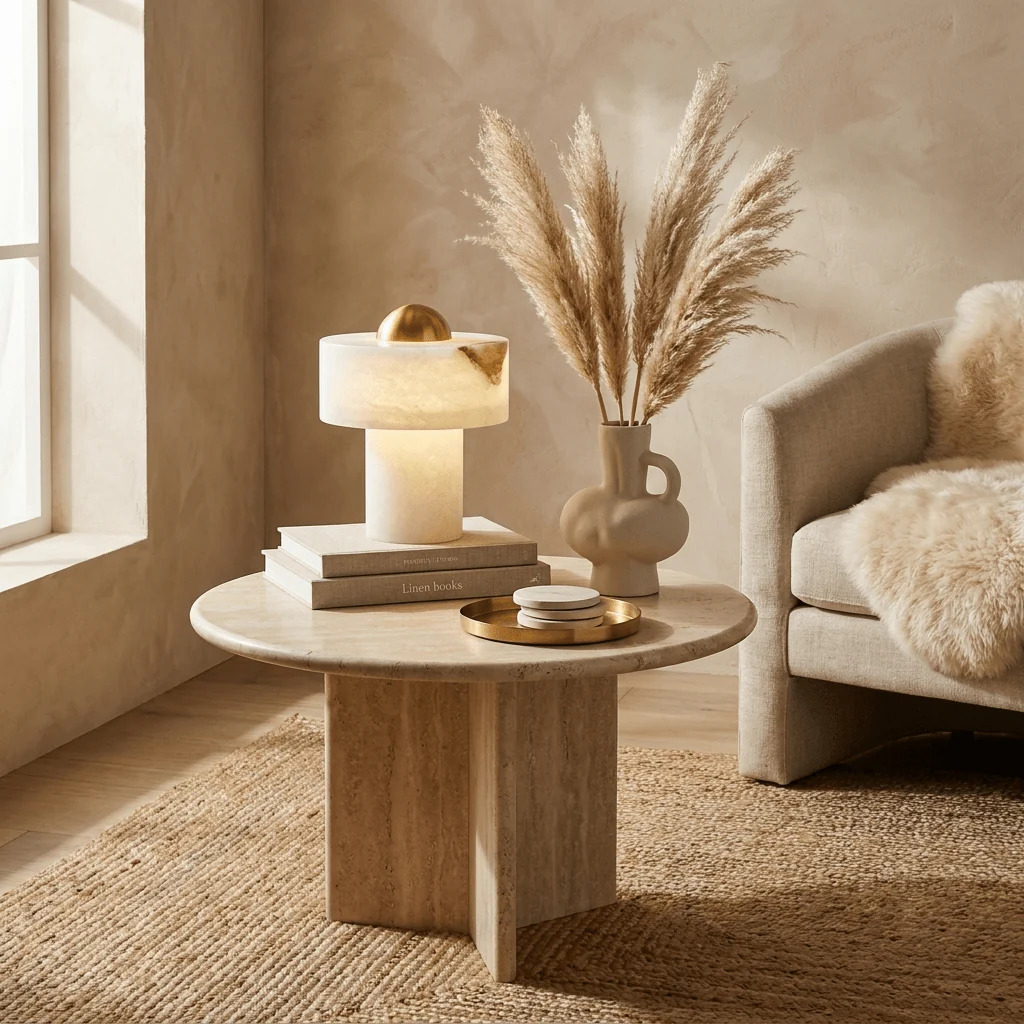 Minimalist Alabaster Brass Pillar Table Lamp