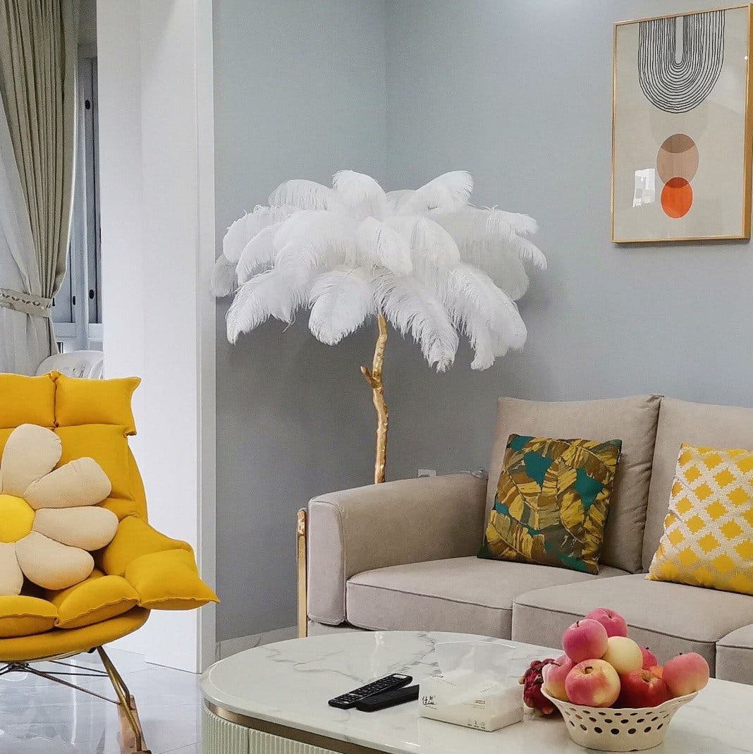 Ostrich Feather Brass Floor Lamp