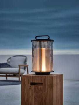 Line Glass Lantern Solar Floor Lamp