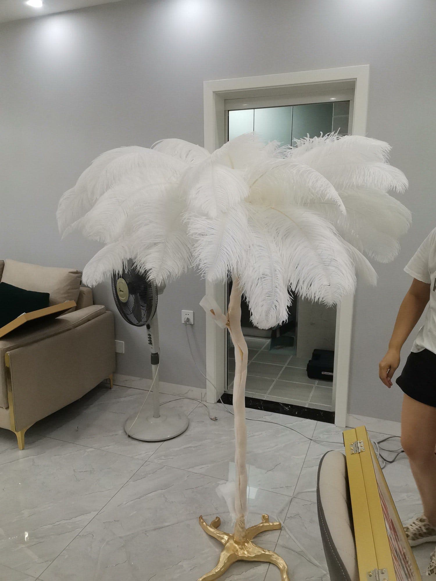 Ostrich Feather Brass Floor Lamp