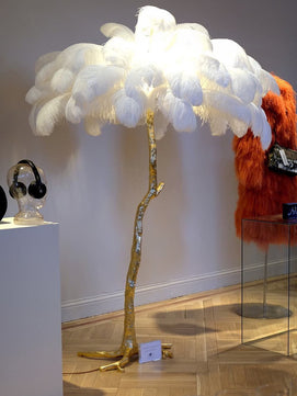 Ostrich Feather Brass Floor Lamp