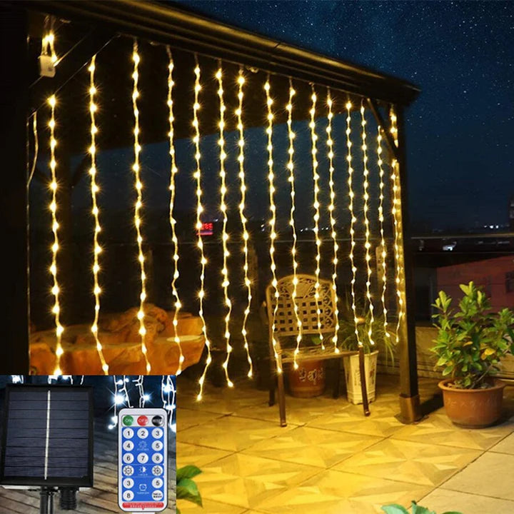 Solar-Powered LED Icicle Curtain Lights