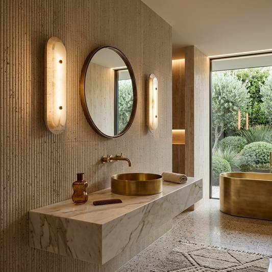 Natural Travertine & Alabaster Capsule Sconce