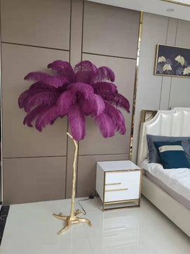 Ostrich Feather Brass Floor Lamp