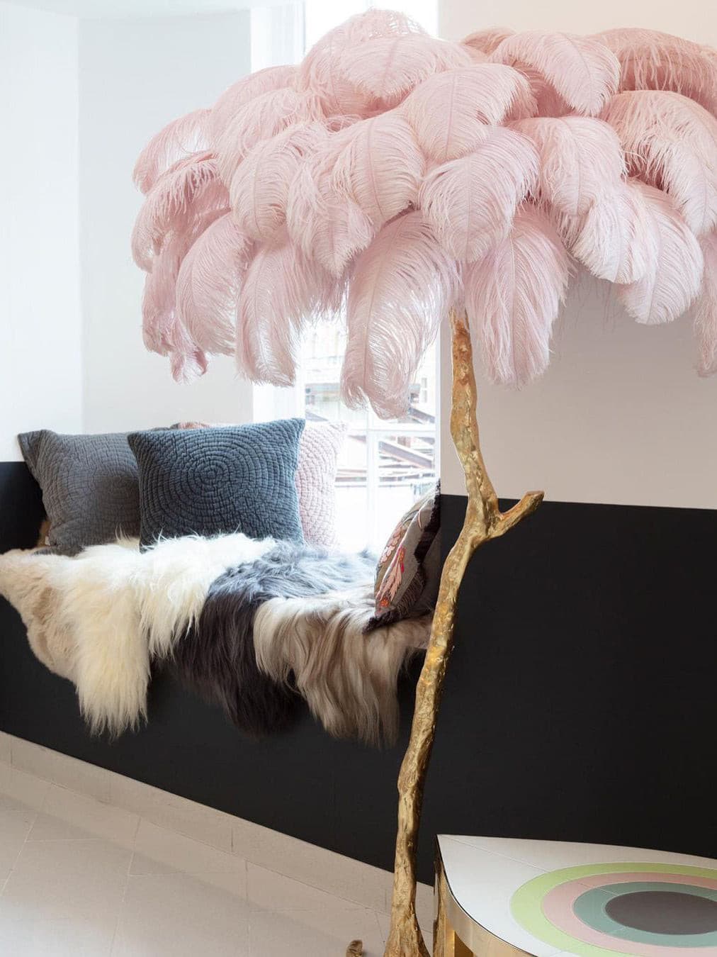 Ostrich Feather Brass Floor Lamp