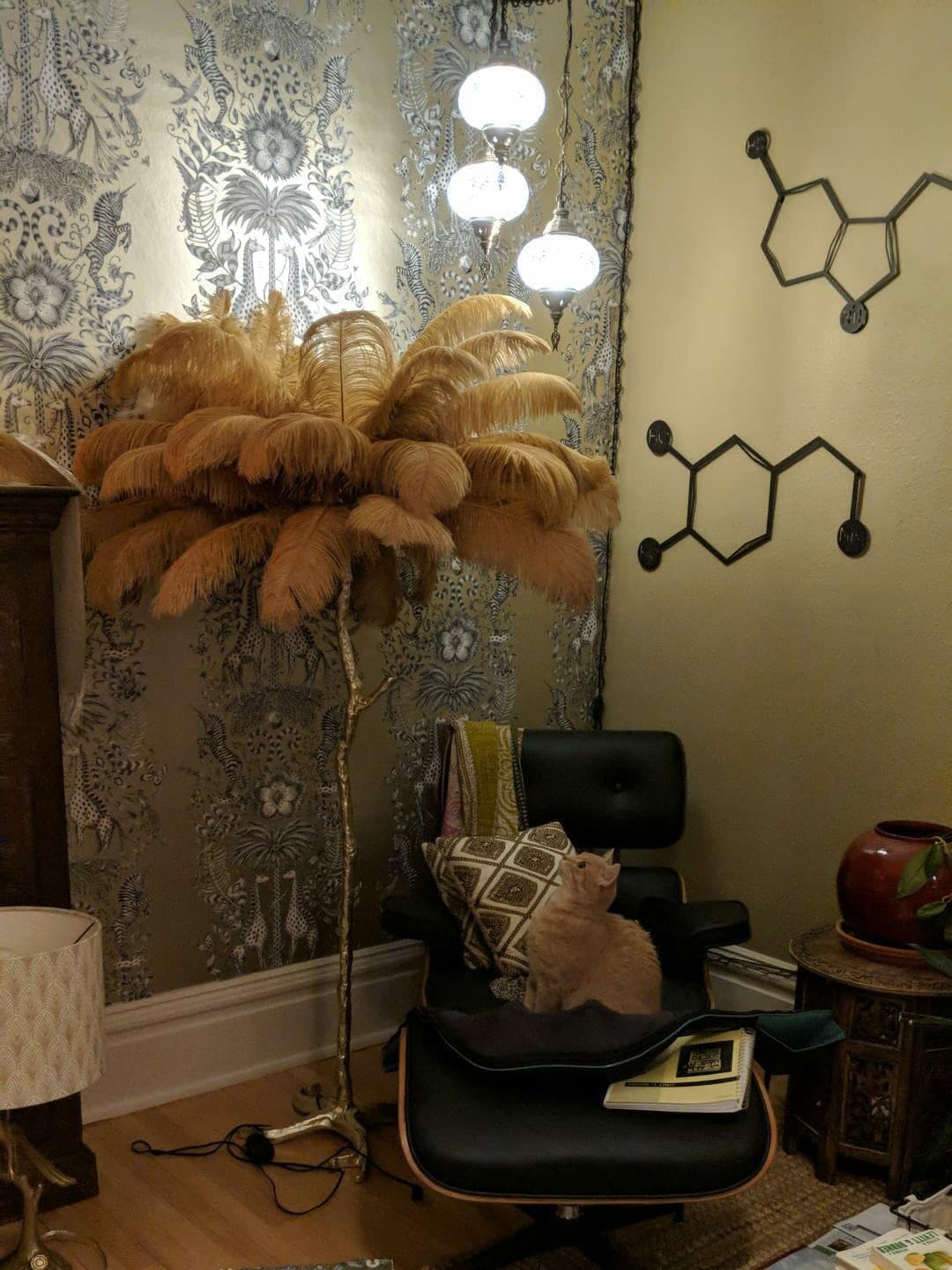 Ostrich Feather Brass Floor Lamp