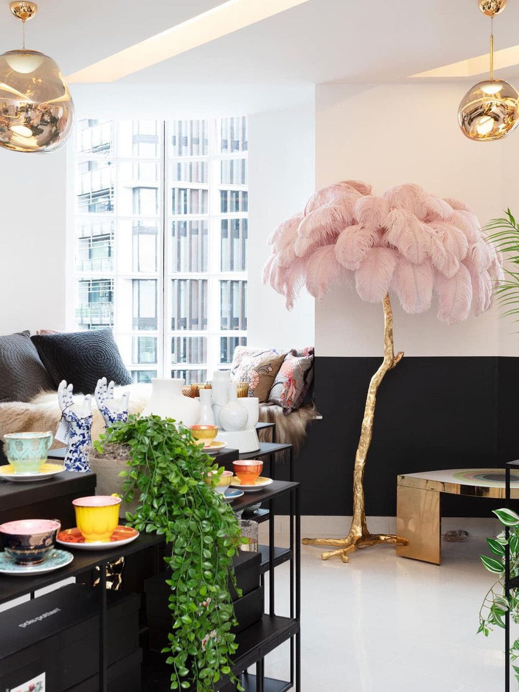 Ostrich Feather Brass Floor Lamp