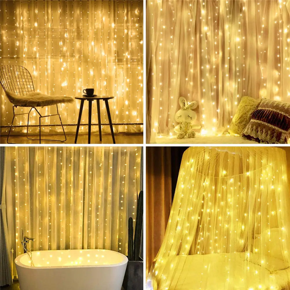 Solar-Powered LED Icicle Curtain Lights