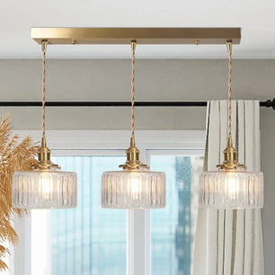 Vintage Cylinder Ribbed Glass Pendant Light