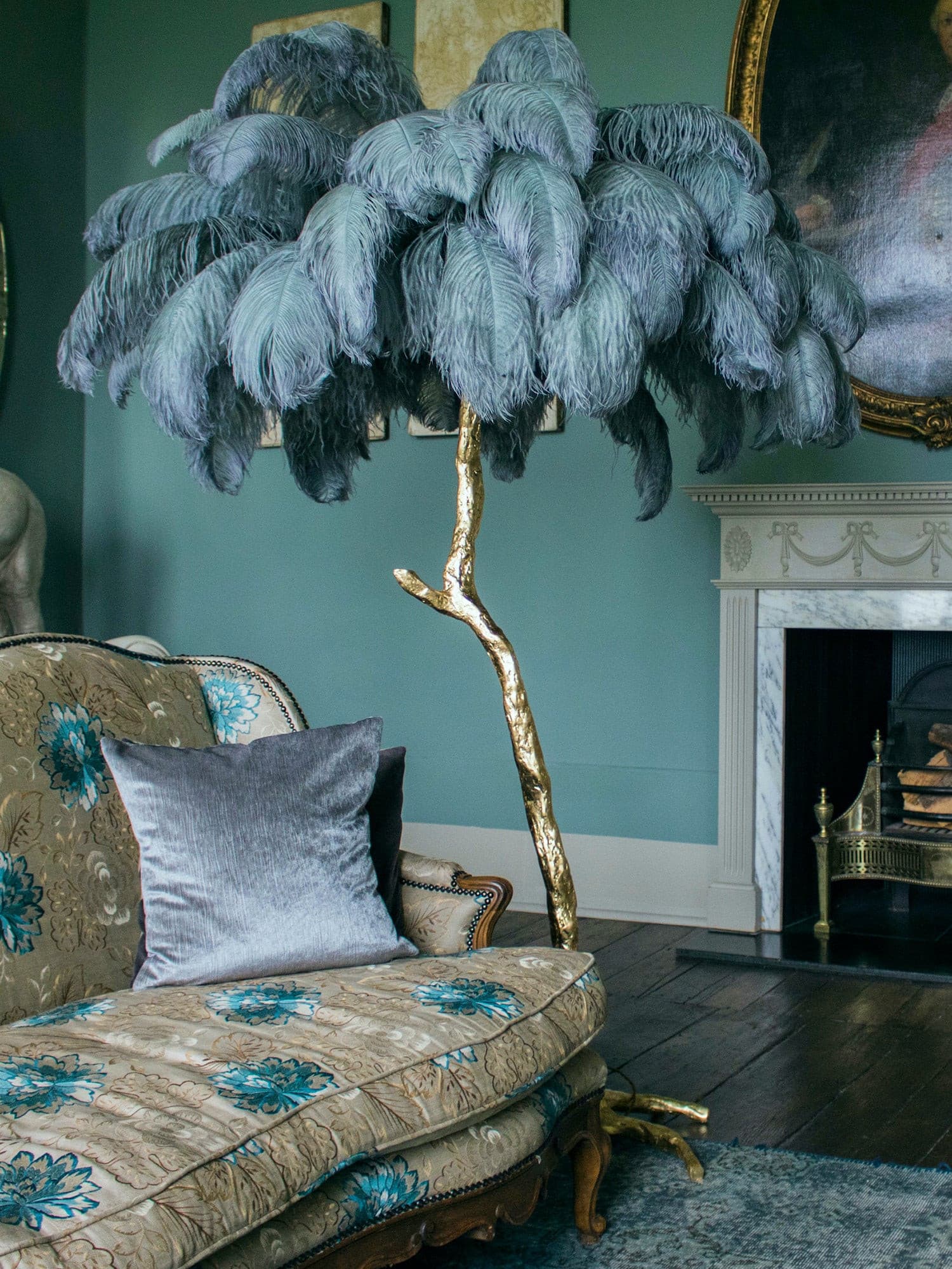 Ostrich Feather Brass Floor Lamp