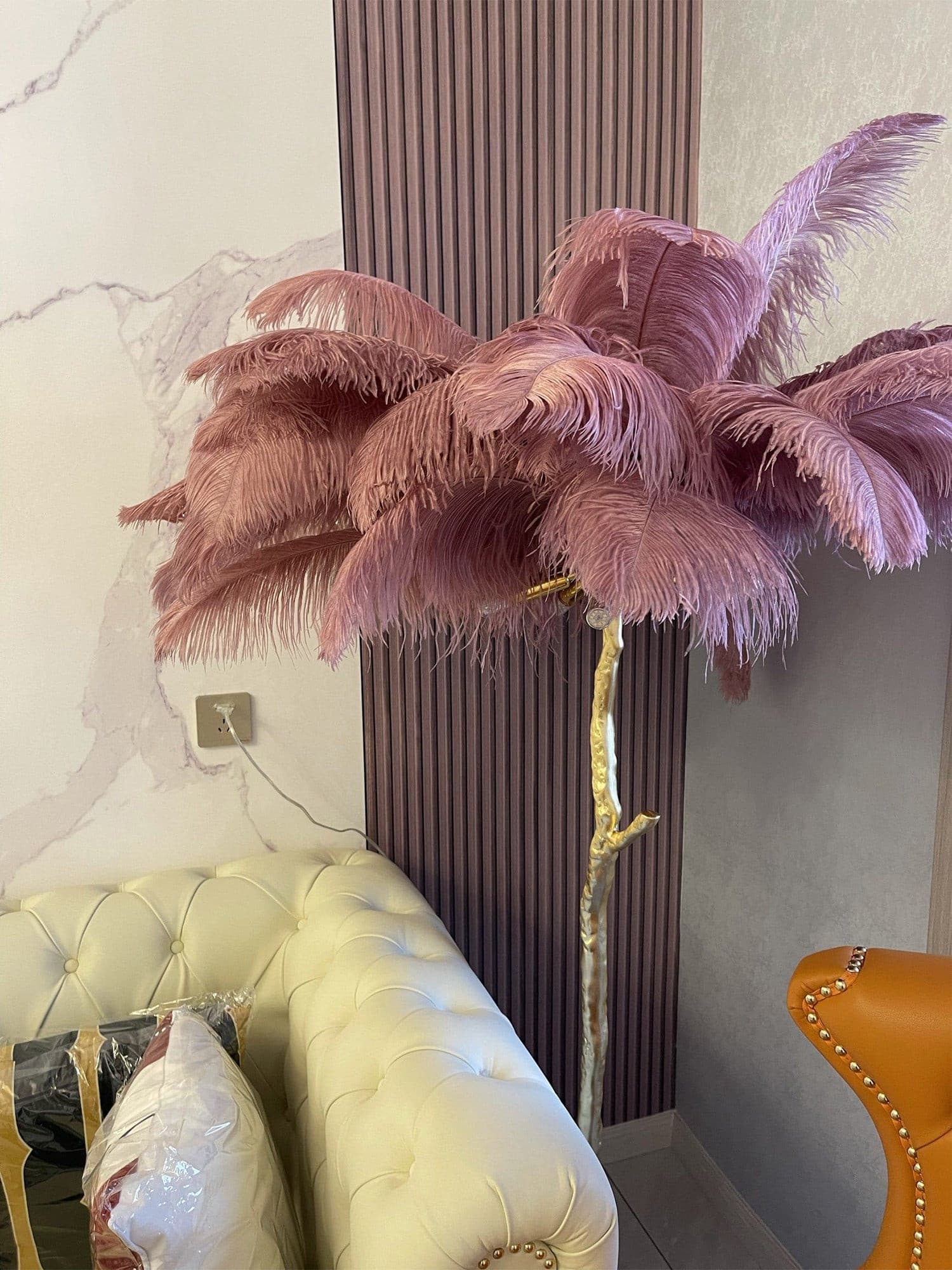 Ostrich Feather Brass Floor Lamp