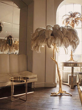 Ostrich Feather Brass Floor Lamp