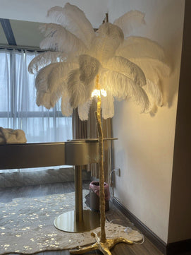 Ostrich Feather Brass Floor Lamp