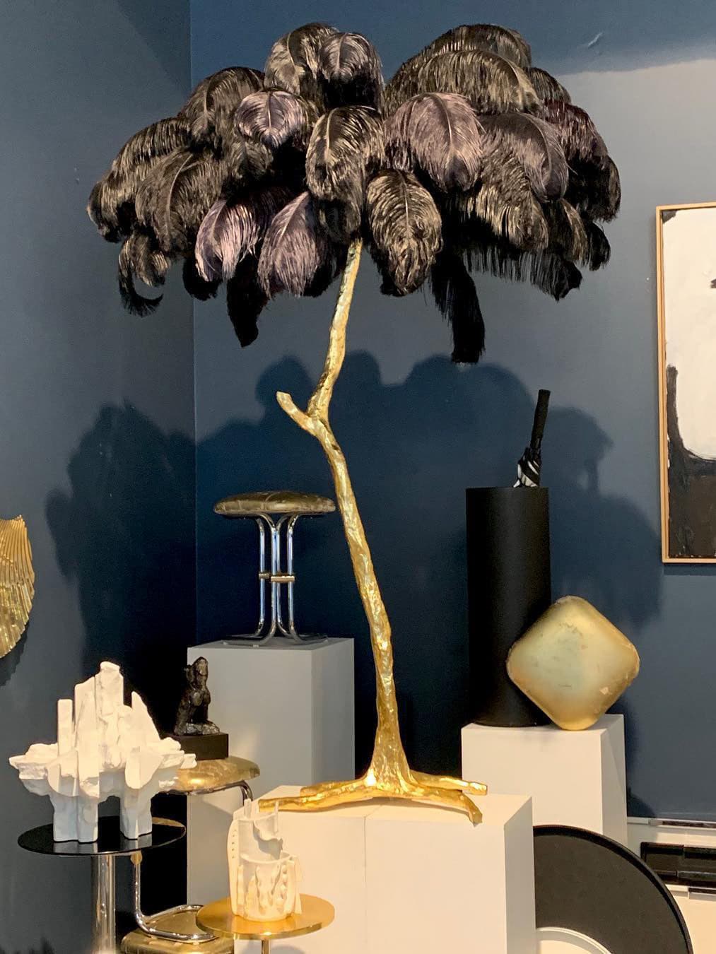 Ostrich Feather Brass Floor Lamp