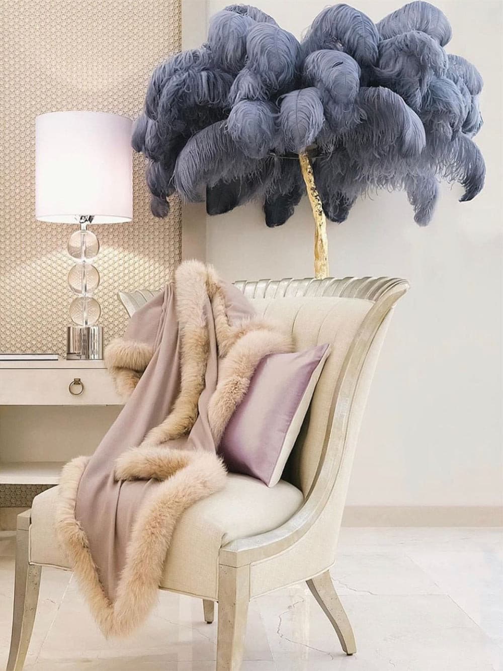 Ostrich Feather Brass Floor Lamp