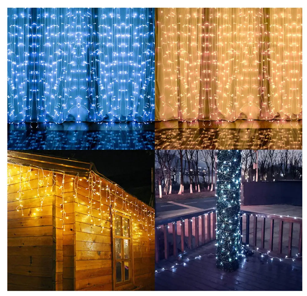 Solar-Powered LED Icicle Curtain Lights