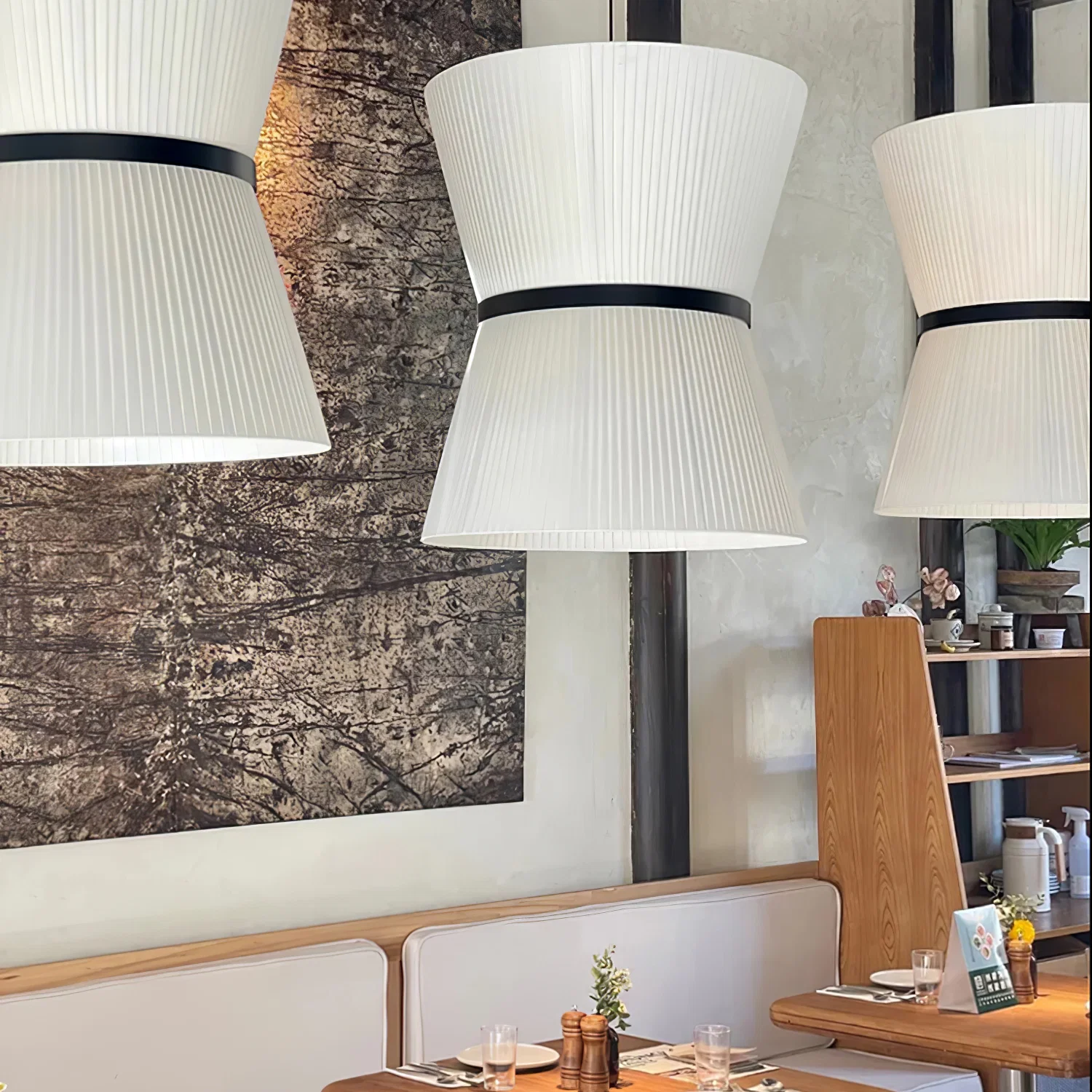 Pleated Linen Hourglass Pendant Light