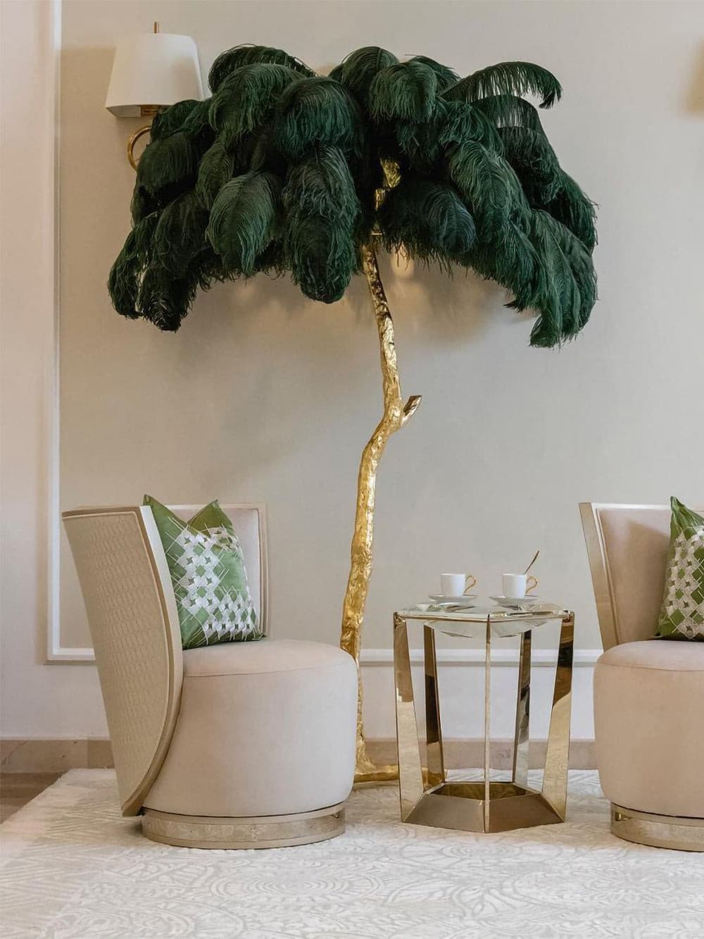 Ostrich Feather Brass Floor Lamp